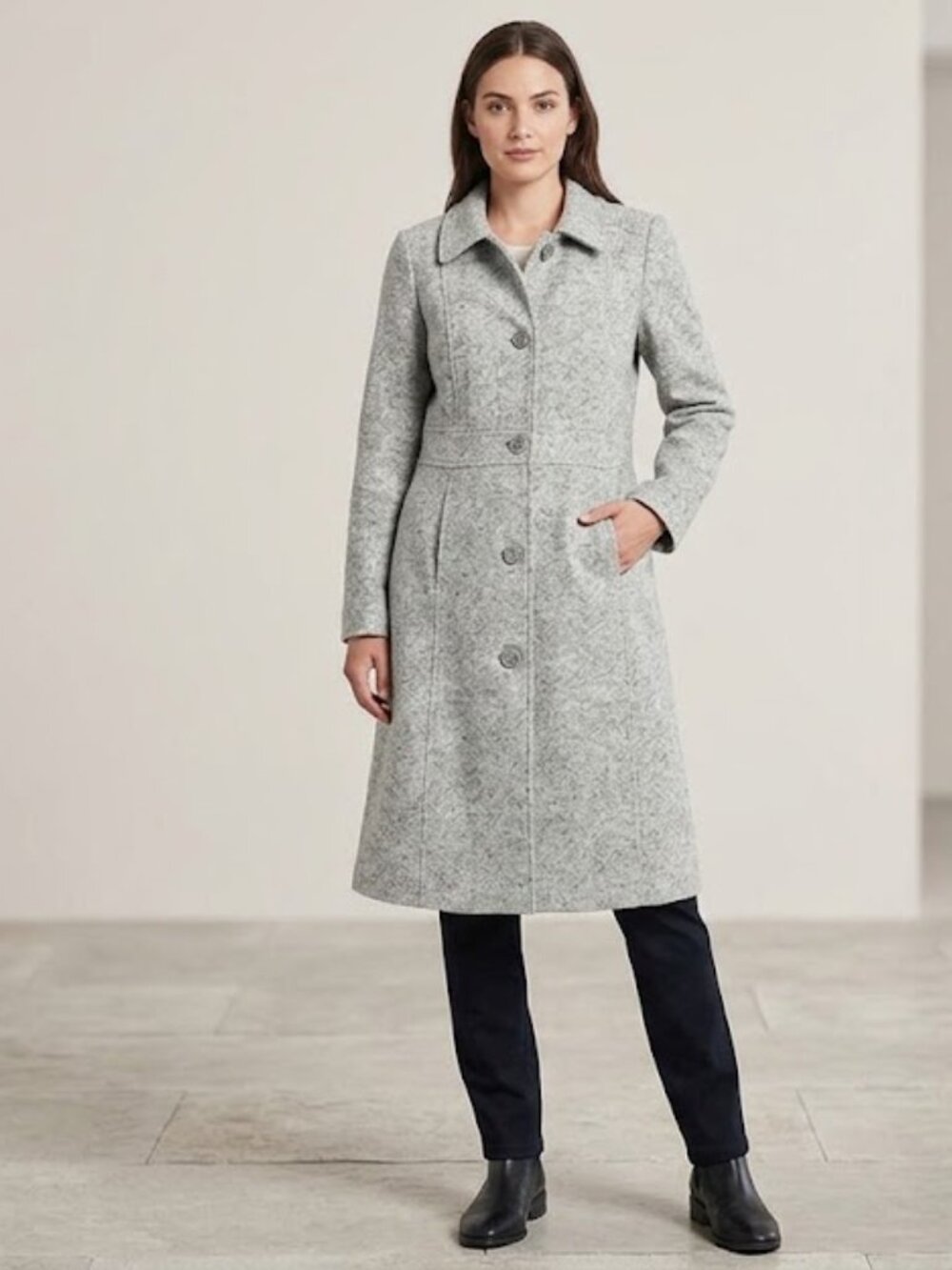 Merona Gray Speckled Wool Blend Trench Coat | Single Breasted Long Line Jacket S